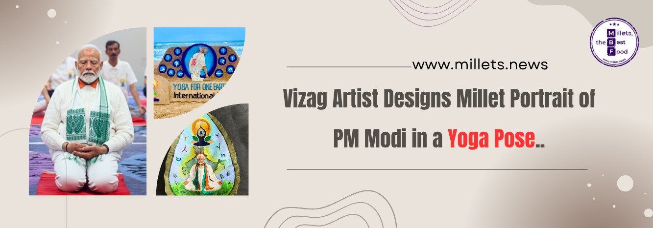 Vizag Artist Designs Millet Portrait of PM Modi in a Yoga Pose